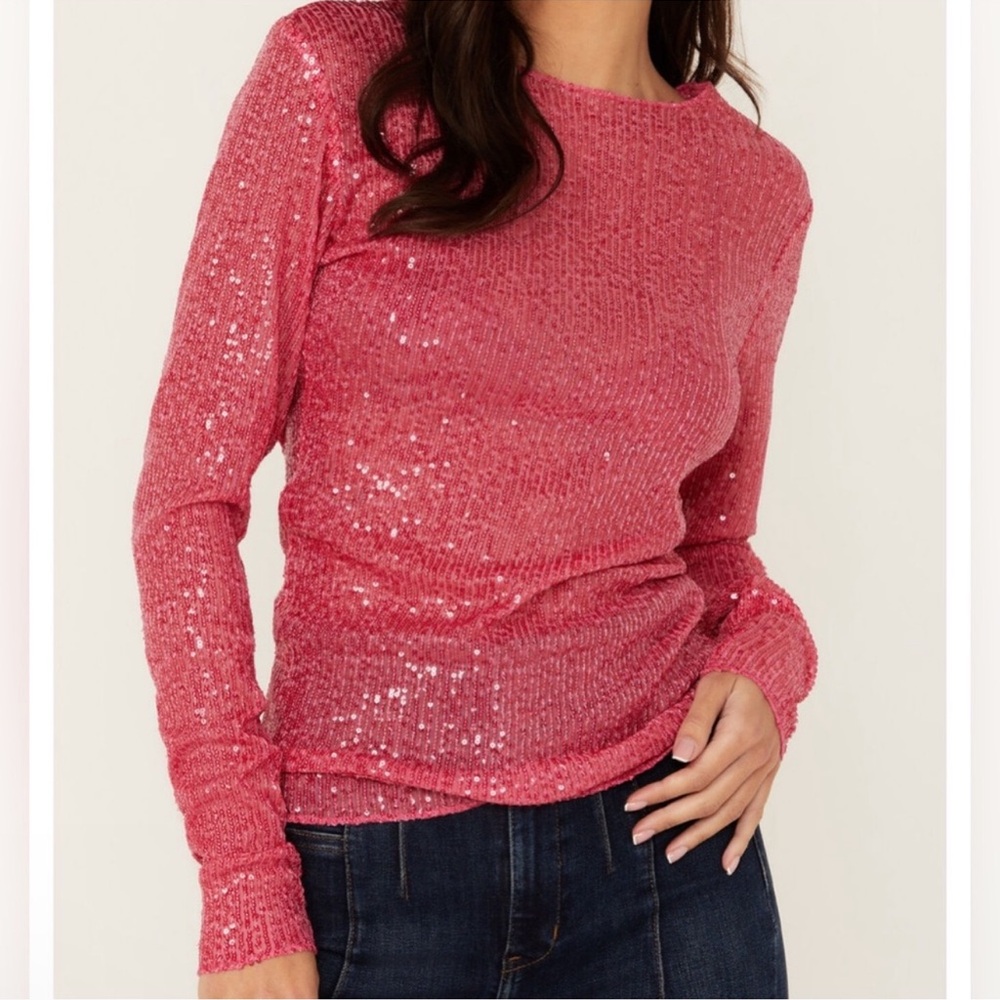 Free People Pink/Rose hot pink Combo sequined top